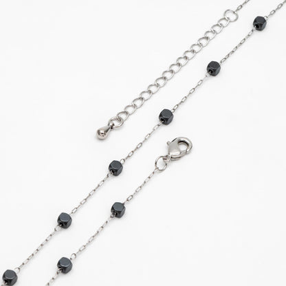 Cube Hematite Beaded Stainless Steel Chain, Adjustable Bracelet/ Anklet/ Necklace, Ready to Wear (#LK-380-8)
