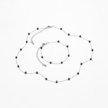 Cube Hematite Beaded Stainless Steel Chain, Adjustable Bracelet/ Anklet/ Necklace, Ready to Wear (#LK-380-8)