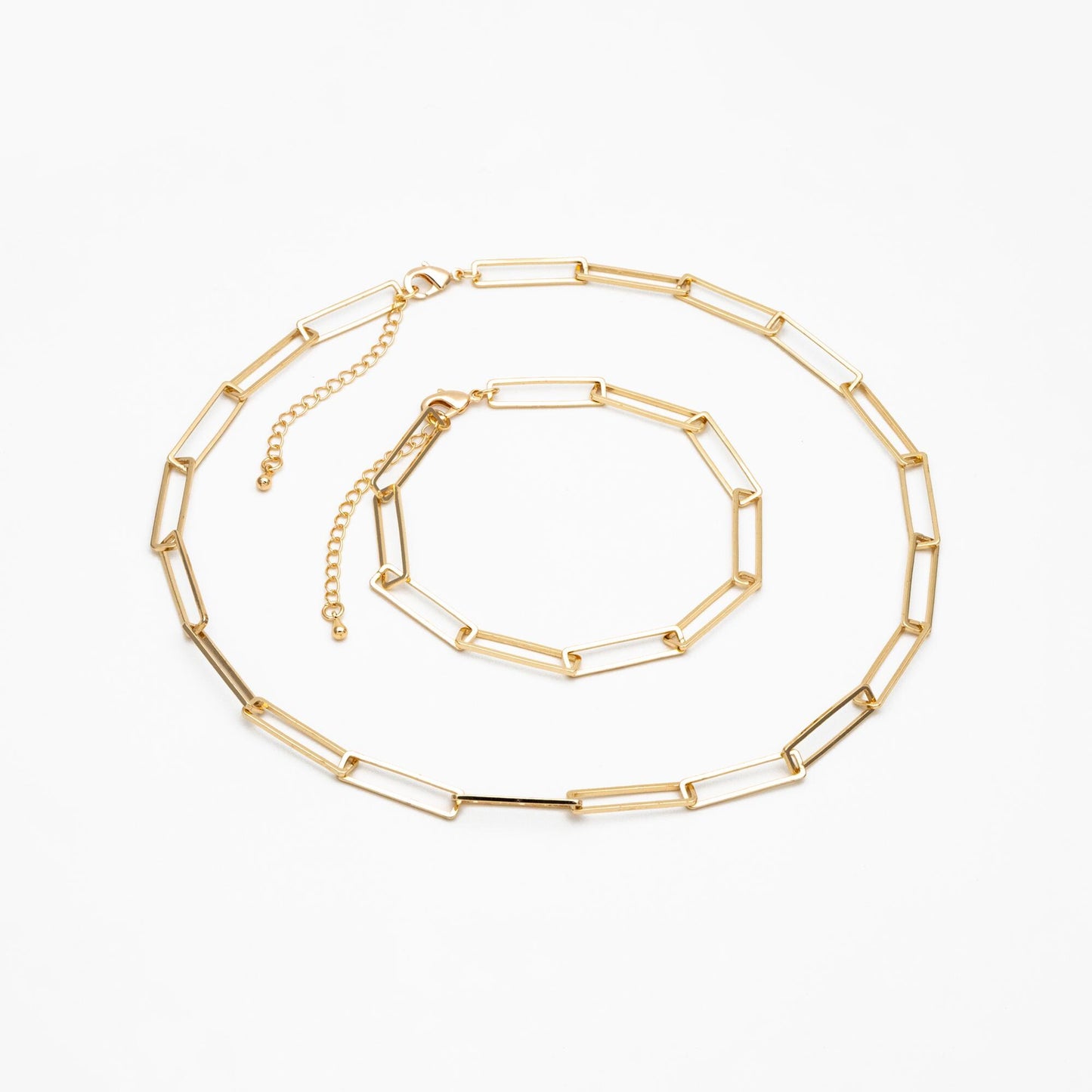 Gold Rectangle Link Chain, Finished Bracelet/ Anklet/ Necklace with Extender Chain, Ready to Wear (#LK-405)