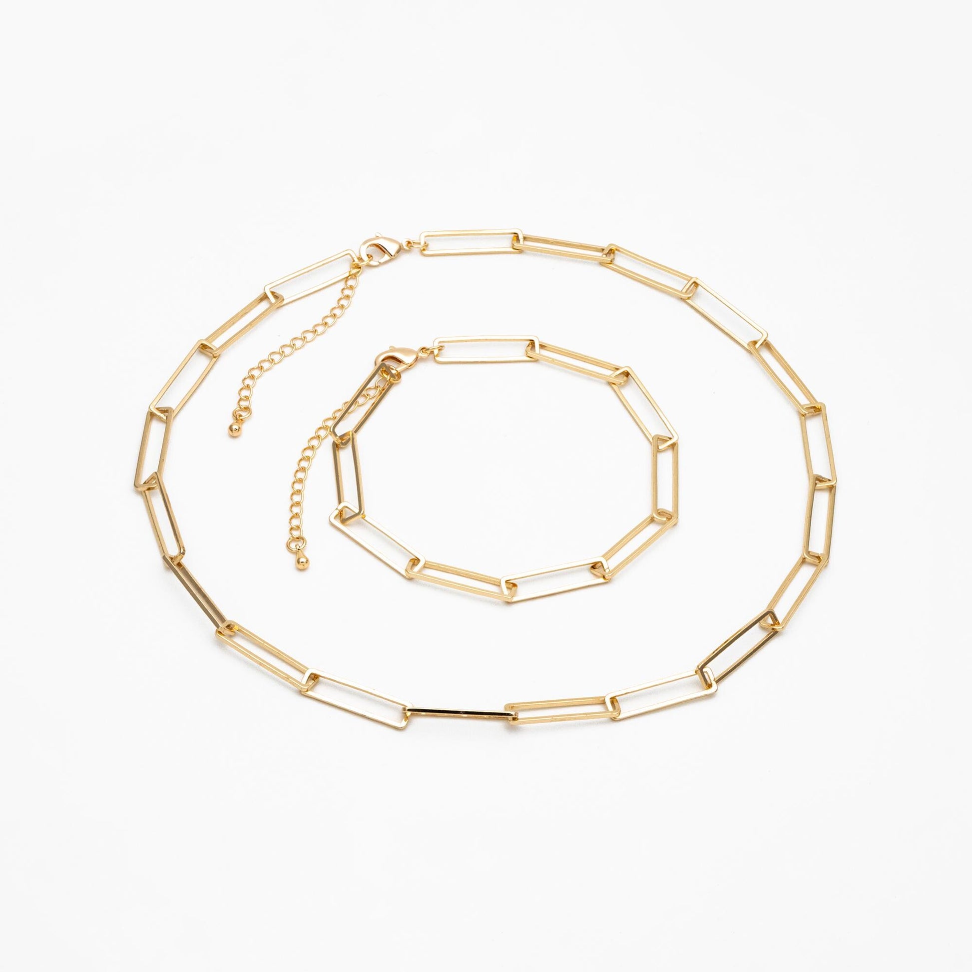 Gold Rectangle Link Chain, Finished Bracelet/ Anklet/ Necklace with Extender Chain, Ready to Wear (#LK-405)