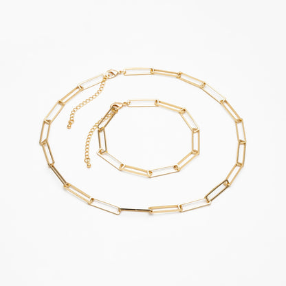 Gold Rectangle Link Chain, Finished Bracelet/ Anklet/ Necklace with Extender Chain, Ready to Wear (#LK-405)