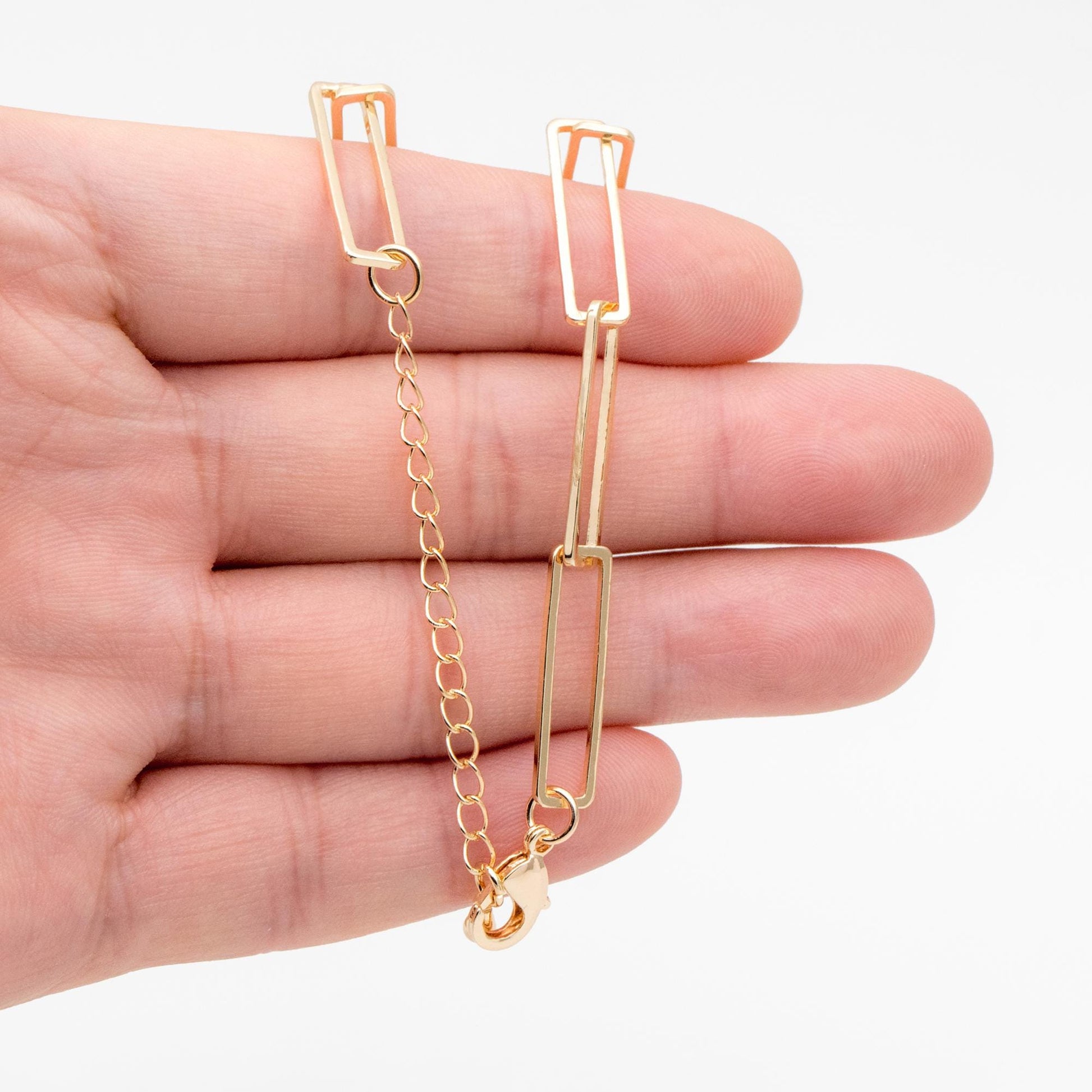 Gold Rectangle Link Chain, Finished Bracelet/ Anklet/ Necklace with Extender Chain, Ready to Wear (#LK-405)