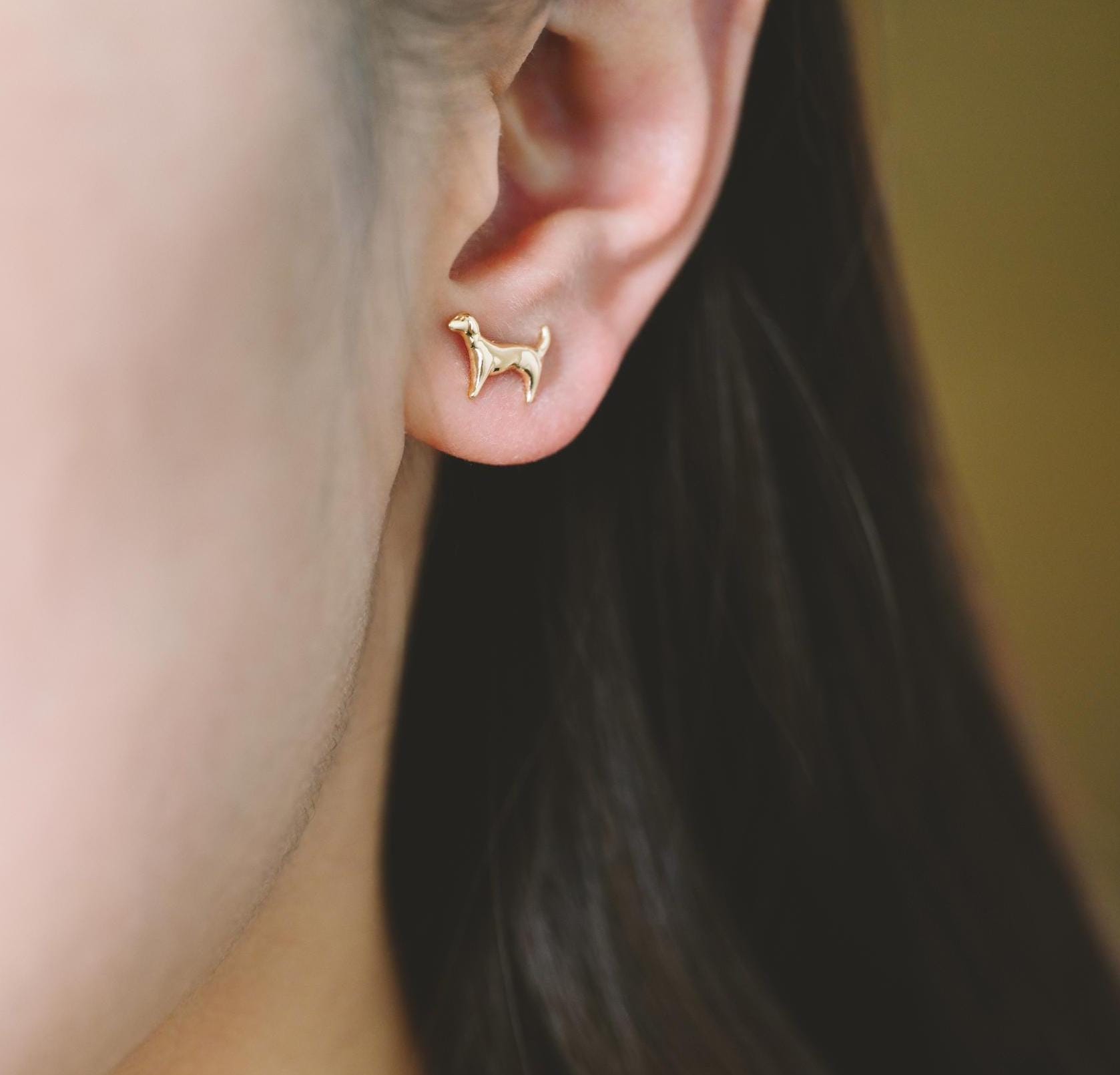 10pcs Gold Tiny Dog Earrings, Gold Plated Brass, Cute Animal Stud Earrings (GB-4598)