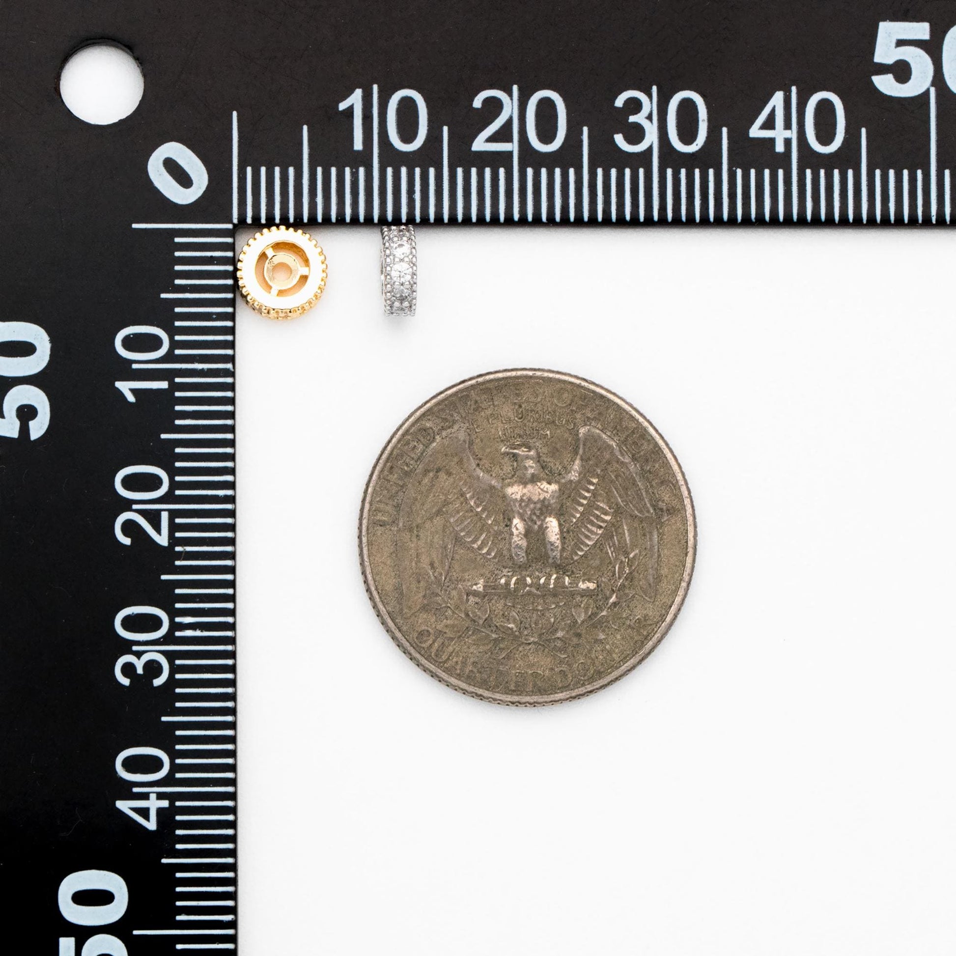 4pcs CZ Pave Gold/ Silver Spacers 6mm, Real Gold/ Rhodium plated Brass Rondelle Beads (GB-182)