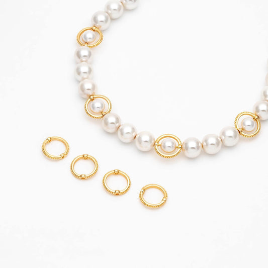 10pcs Gold Round Bead Frame Charms, Gold plated Brass Ring Connectors (GB-1859)