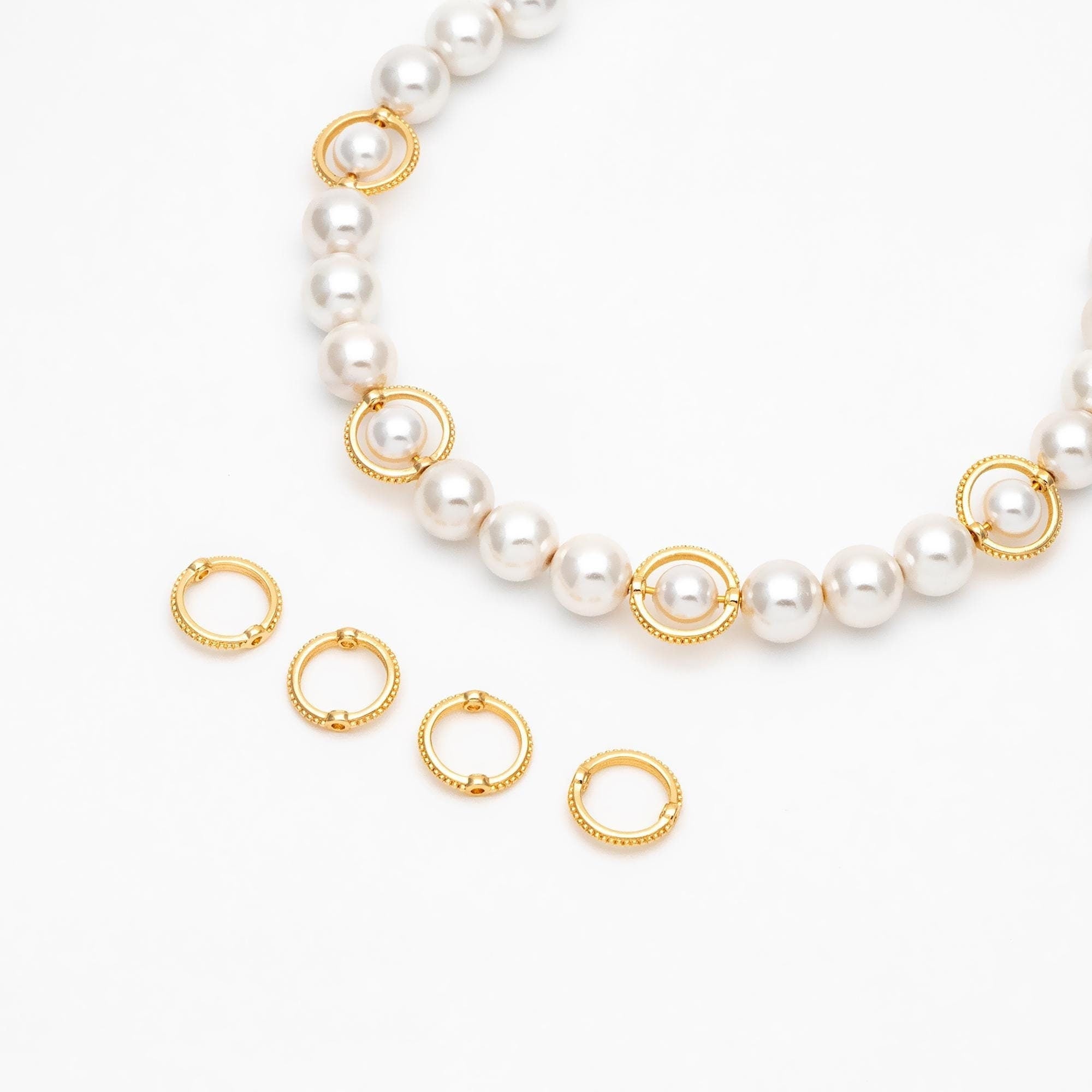 10pcs Gold Round Bead Frame Charms, Gold plated Brass Ring Connectors (GB-112-B)
