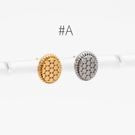 10pcs Gold/ Rhodium plated Geometric Earring: Oval/ Heart/ Honeycomb Stud Earrings (GB-4618)