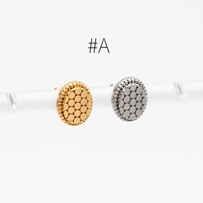 10pcs Gold/ Rhodium plated Geometric Earring: Oval/ Heart/ Honeycomb Stud Earrings (GB-4618)