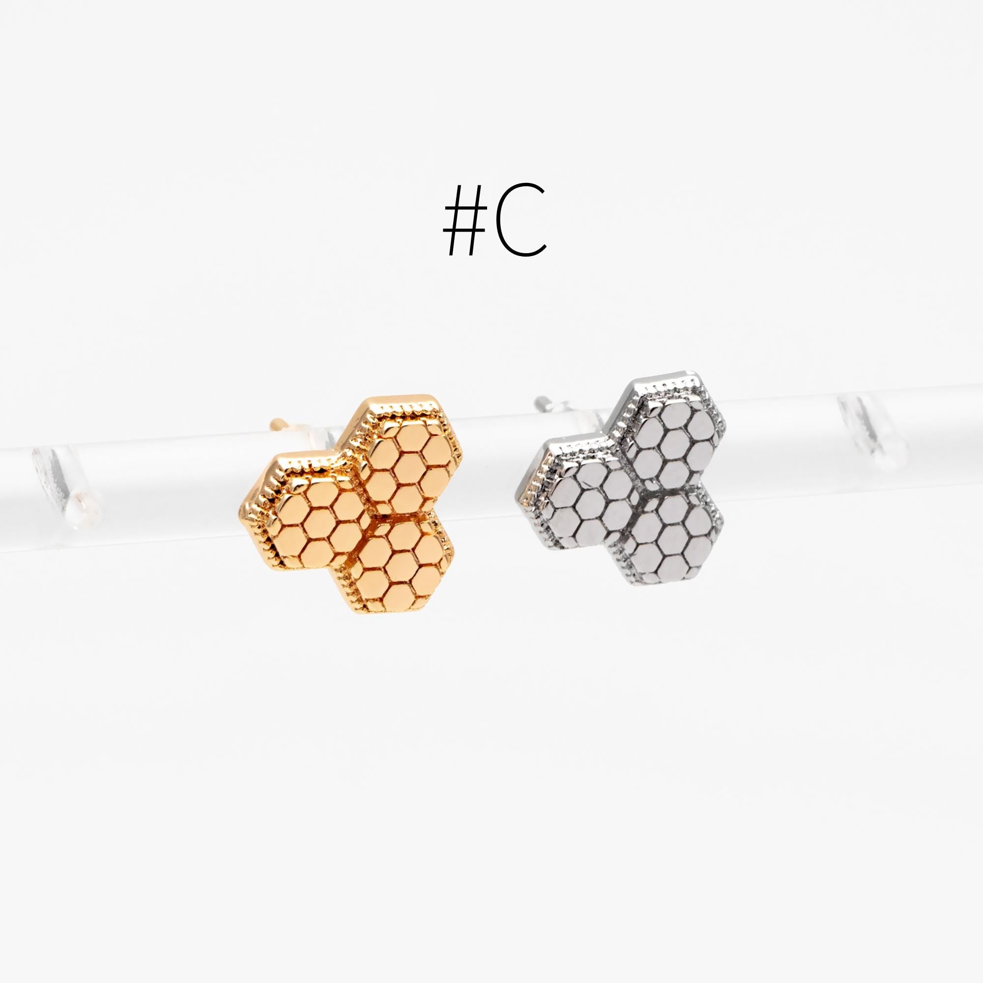 10pcs Gold/ Rhodium plated Geometric Earring: Oval/ Heart/ Honeycomb Stud Earrings (GB-4618)