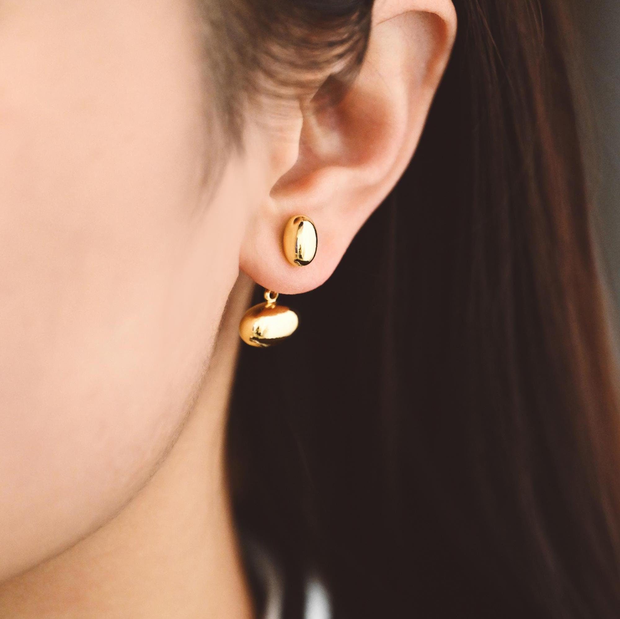 4pcs Oval Bead Ear Post with Oval Bead Ear Back, Geometric Earring Posts, 18K Gold Plated Earring Studs (GB-3602)