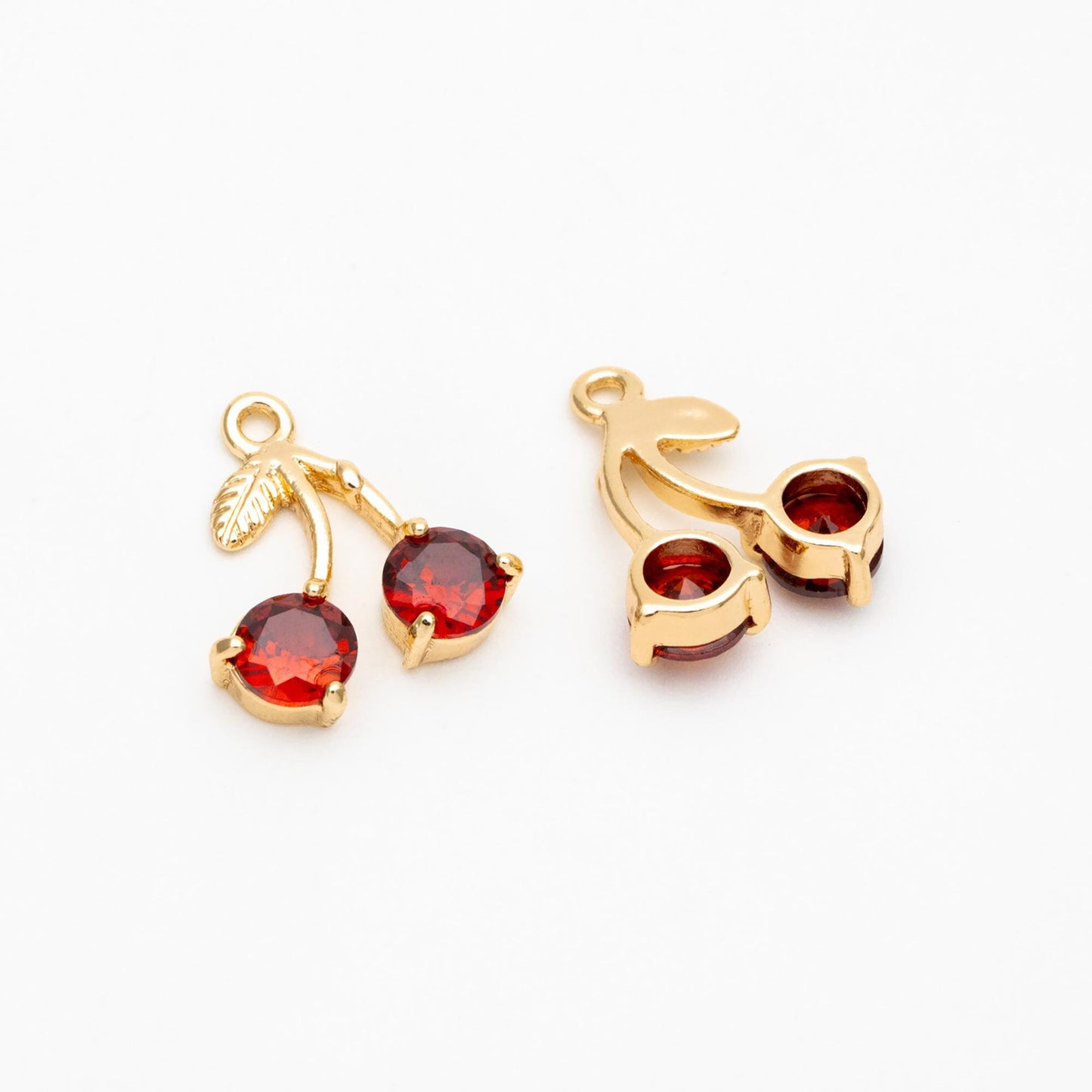 4pcs Red CZ Pave Gold Cherry Charms, Real Gold plated Brass, Earring Charms (GB-2612-B)