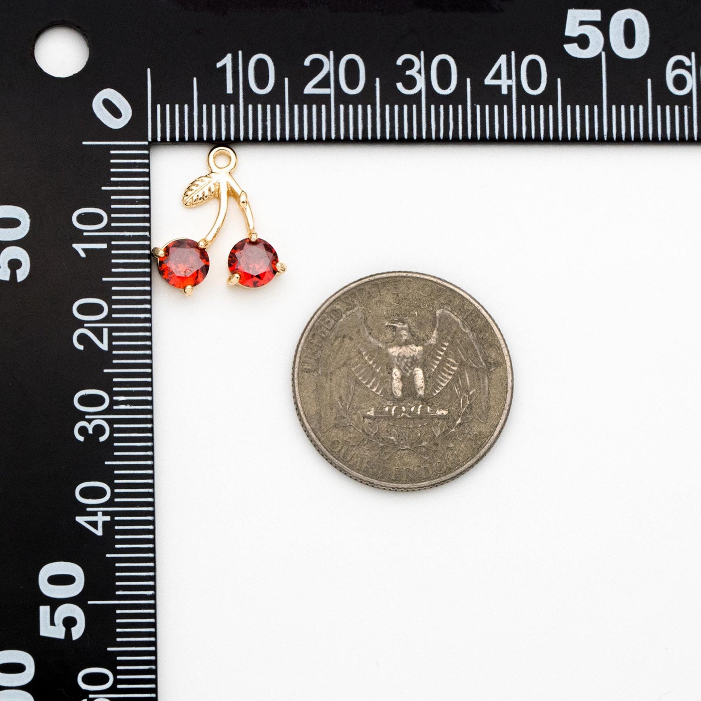 4pcs Red CZ Pave Gold Cherry Charms, Real Gold plated Brass, Earring Charms (GB-2612-B)