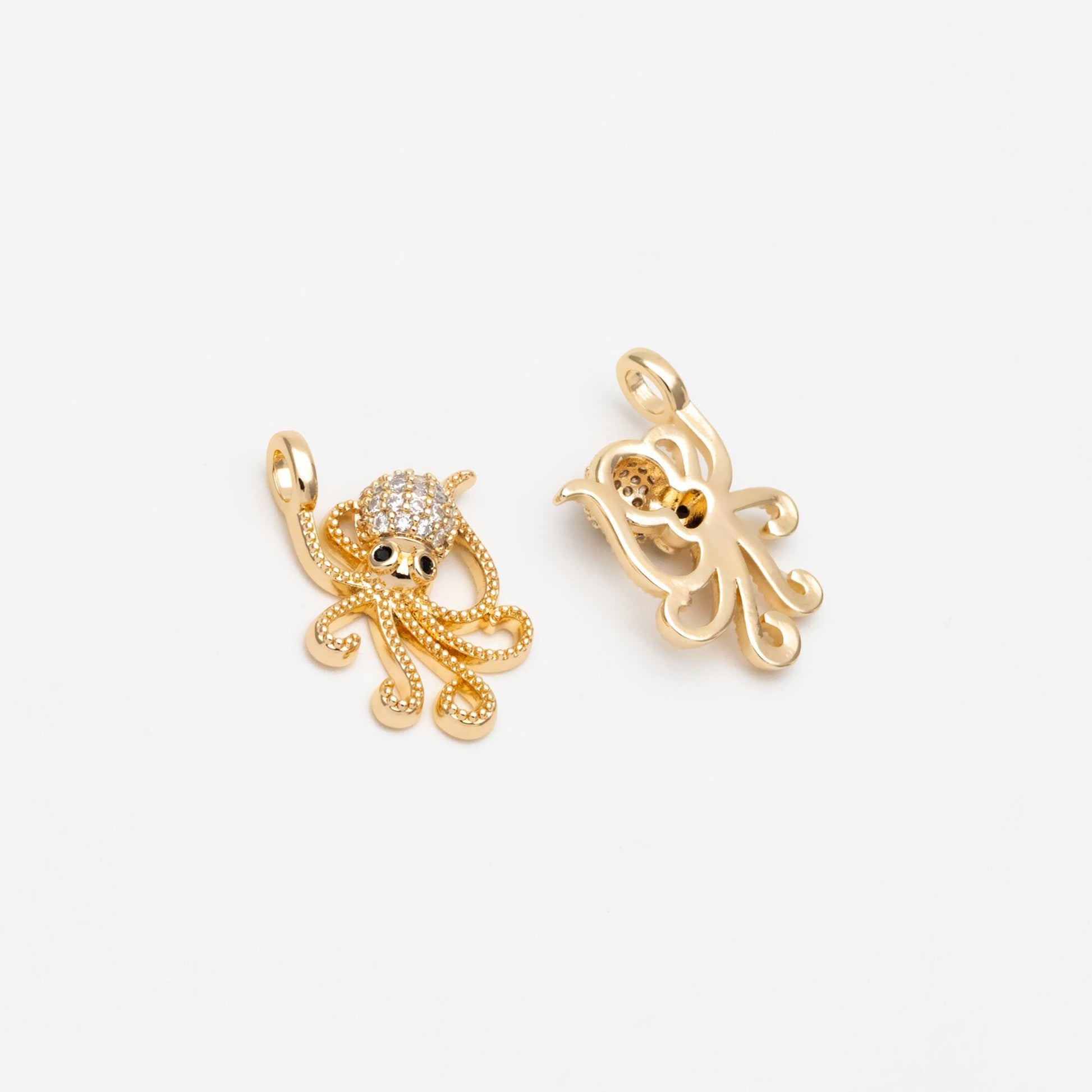 4pcs CZ Pave Gold Octopus Charms, Gold plated Brass, Ocean Animal Charm, Earring Charm, DIY Supplies Wholesale (GB-4288-C)