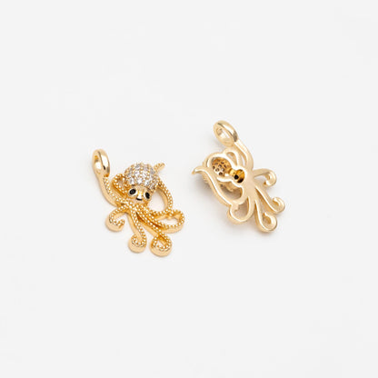 4pcs CZ Pave Gold Octopus Charms, Gold plated Brass, Ocean Animal Charm, Earring Charm, DIY Supplies Wholesale (GB-4288-C)