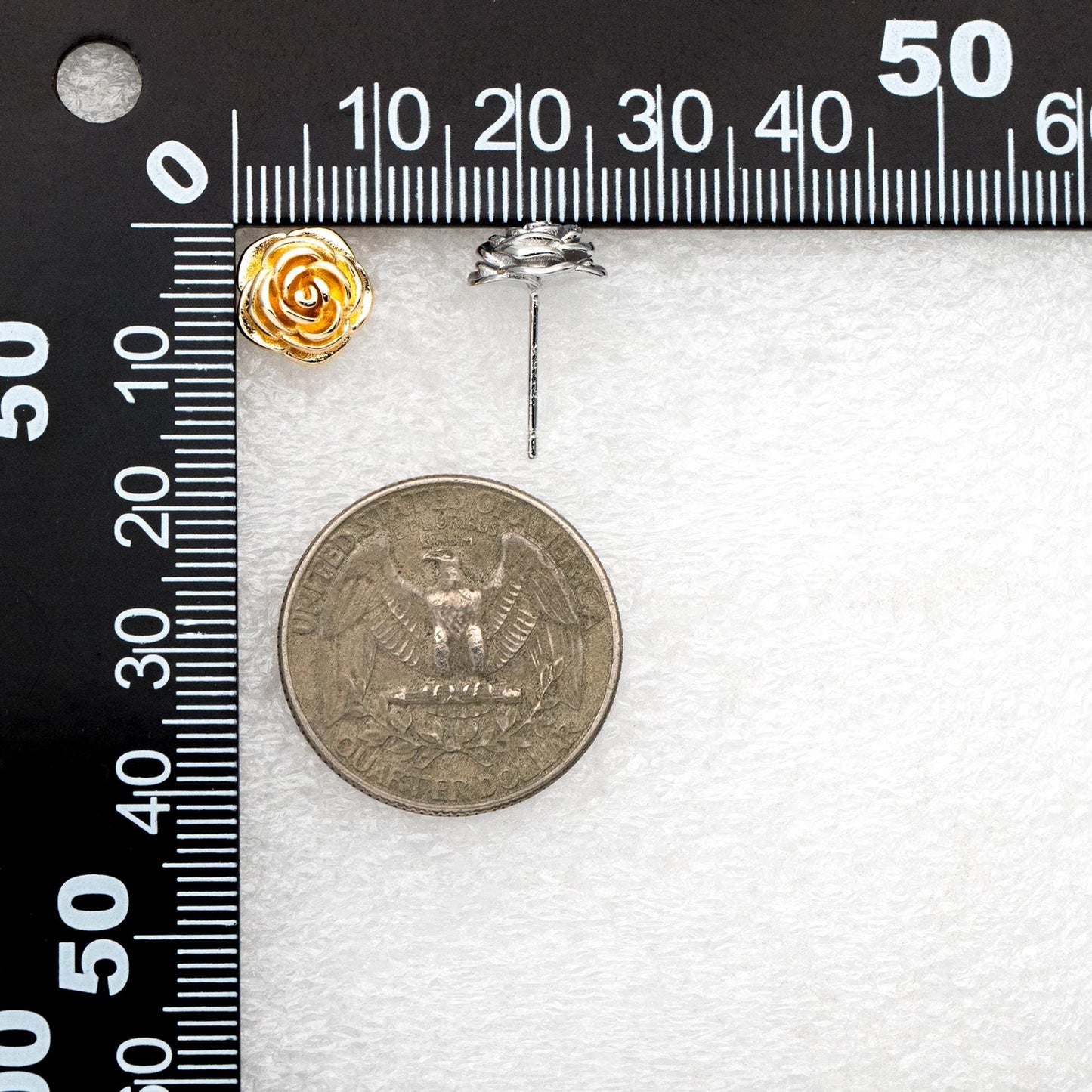 4pcs Gold/ Silver Tone Camellia Earrings, 10mm, Gold/ Rhodium Plated Brass, Flower Stud Earrings (GB-4626)