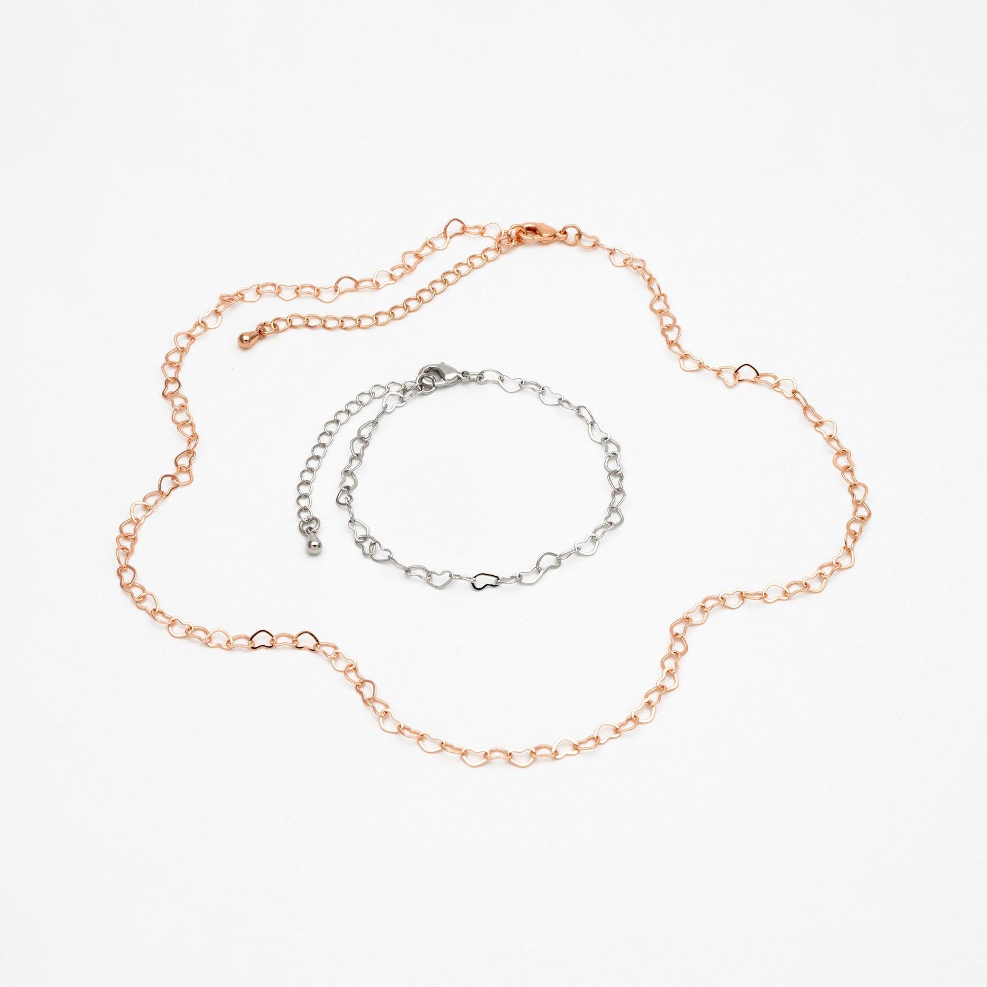 Gold/ Silver/ Rose Gold Heart Chains, Finished Bracelet/ Anklet/ Necklace with Extender Chain, Gold plated Brass, Ready to Wear (#LK-105)