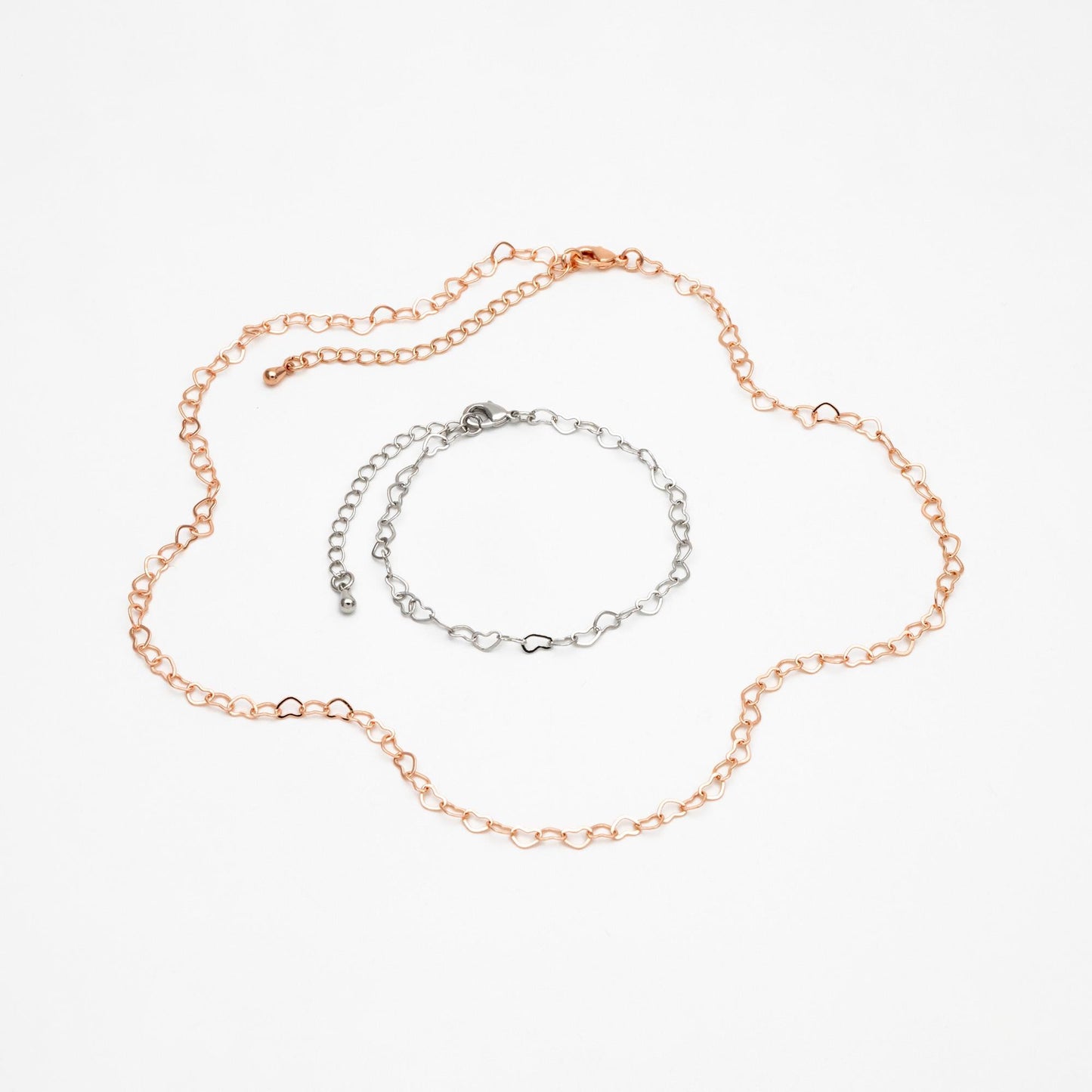 Gold/ Silver/ Rose Gold Heart Chains, Finished Bracelet/ Anklet/ Necklace with Extender Chain, Gold plated Brass, Ready to Wear (#LK-105)