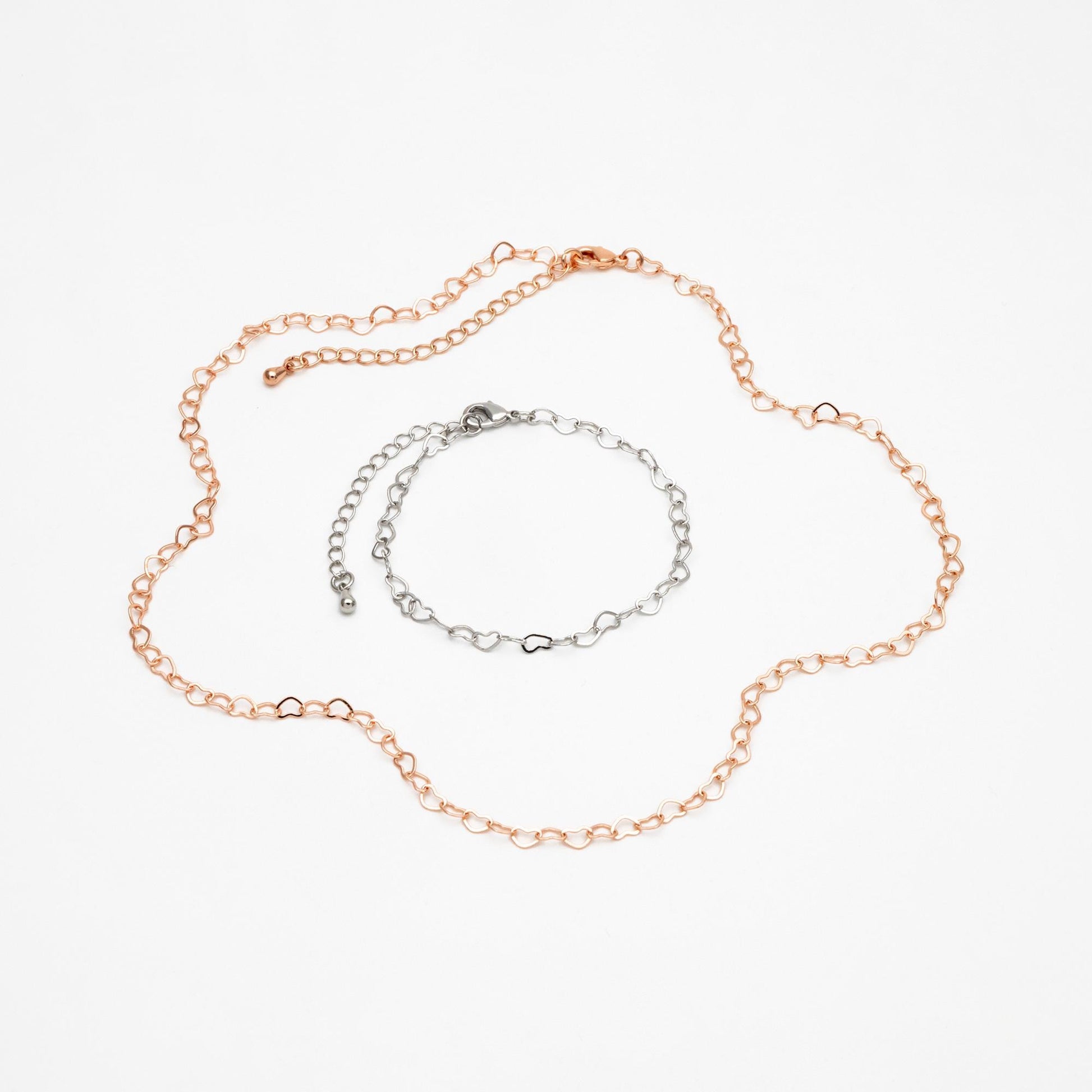 Gold/ Silver/ Rose Gold Heart Chains, Finished Bracelet/ Anklet/ Necklace with Extender Chain, Gold plated Brass, Ready to Wear (#LK-105)