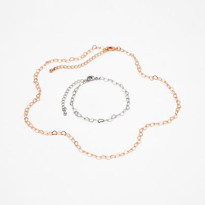 Gold/ Silver/ Rose Gold Heart Chains, Finished Bracelet/ Anklet/ Necklace with Extender Chain, Gold plated Brass, Ready to Wear (#LK-105)