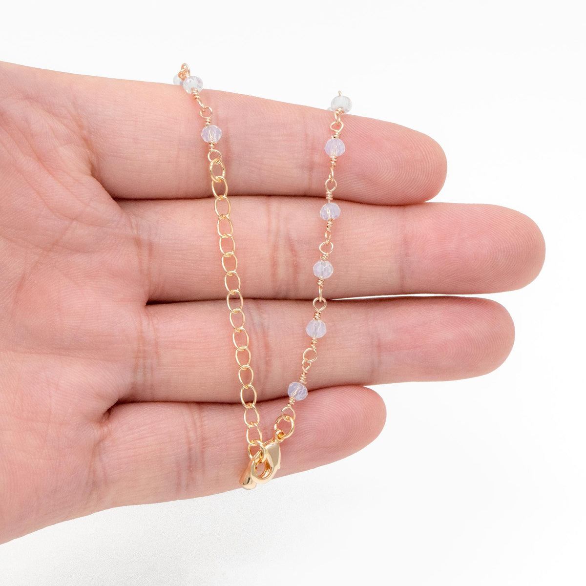 Gold Opal Crystal Bead Chains 3.5mm, Finished Bracelet/ Anklet/ Necklace with Extender Chain, Ready to Wear (#LK-184)