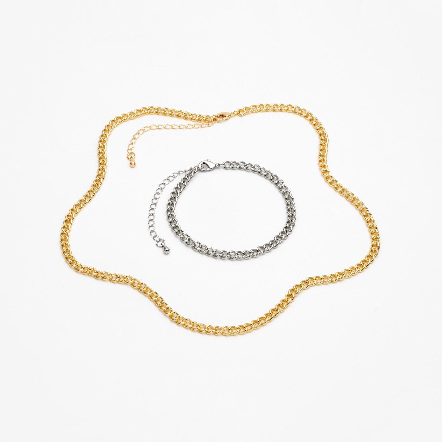 Gold/ Silver Tone Curb Chains 4mm, Finished Bracelet/ Anklet/ Necklace with Extender Chain, Ready to Wear (#LK-249-4)