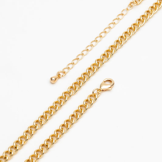 Gold/ Silver Tone Curb Chains 4mm, Finished Bracelet/ Anklet/ Necklace with Extender Chain, Ready to Wear (#LK-249-4)