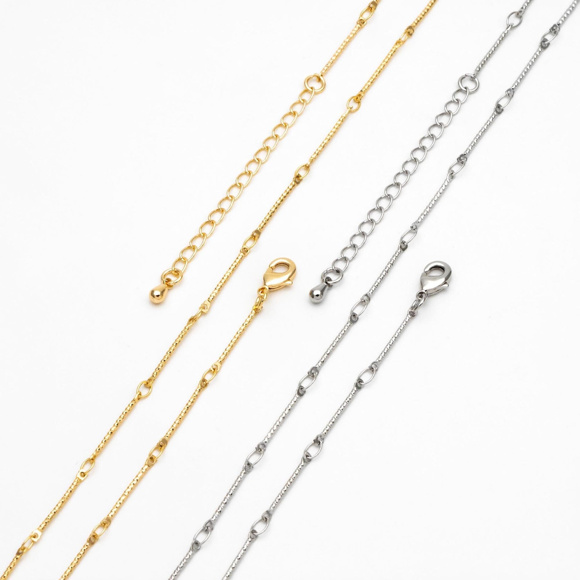 Gold/ Rhodium plated Brass Bar Link Chains, Finished Bracelet/ Necklace with Extender Chain, Ready to Wear (#LK-425)