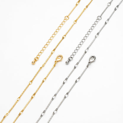 Gold/ Rhodium plated Brass Bar Link Chains, Finished Bracelet/ Necklace with Extender Chain, Ready to Wear (#LK-425)
