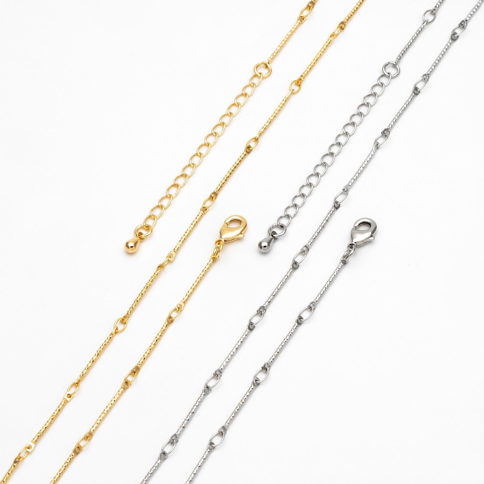 Gold/ Rhodium plated Brass Bar Link Chains, Finished Bracelet/ Necklace with Extender Chain, Ready to Wear (#LK-425)