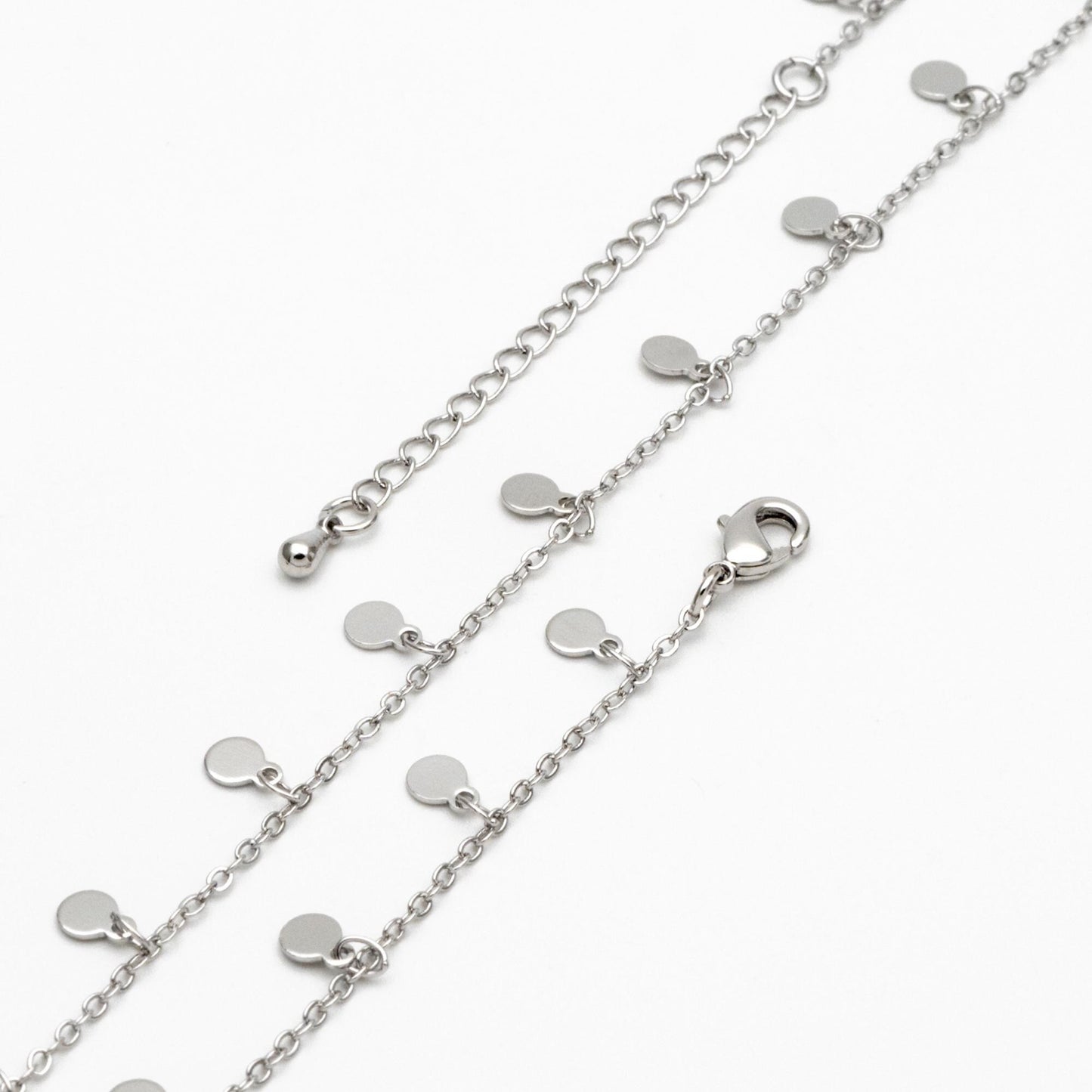 Silver Tone Chain with 4mm Round Disc Charms, Finished Bracelet/ Anklet/ Necklace with Extender, Ready to Wear (#LK-458-2)
