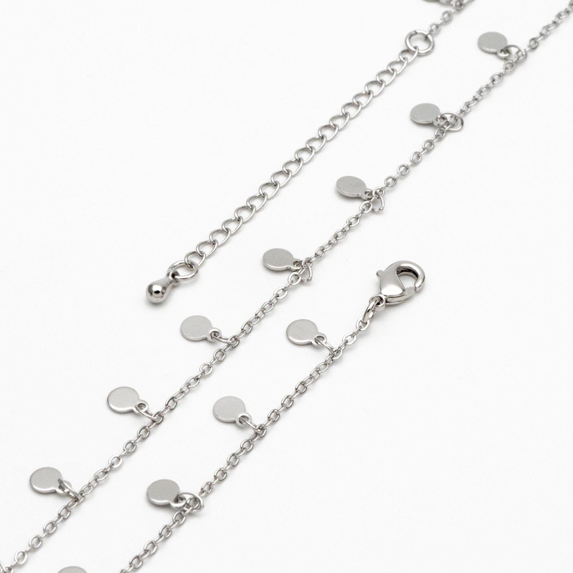 Silver Tone Chain with 4mm Round Disc Charms, Finished Bracelet/ Anklet/ Necklace with Extender, Ready to Wear (#LK-458-2)