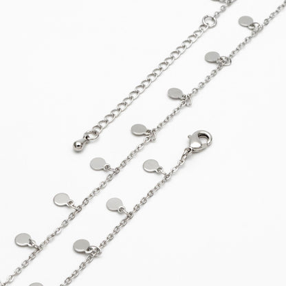 Silver Tone Chain with 4mm Round Disc Charms, Finished Bracelet/ Anklet/ Necklace with Extender, Ready to Wear (#LK-458-2)