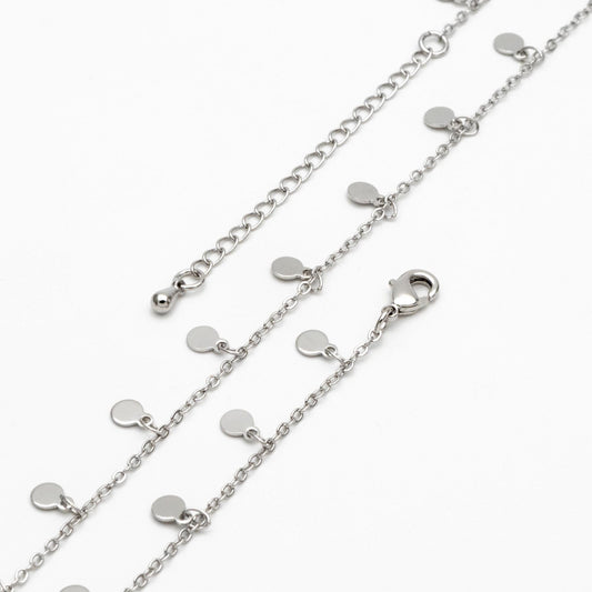 Silver Tone Chain with 4mm Round Disc Charms, Finished Bracelet/ Anklet/ Necklace with Extender, Ready to Wear (#LK-458-2)