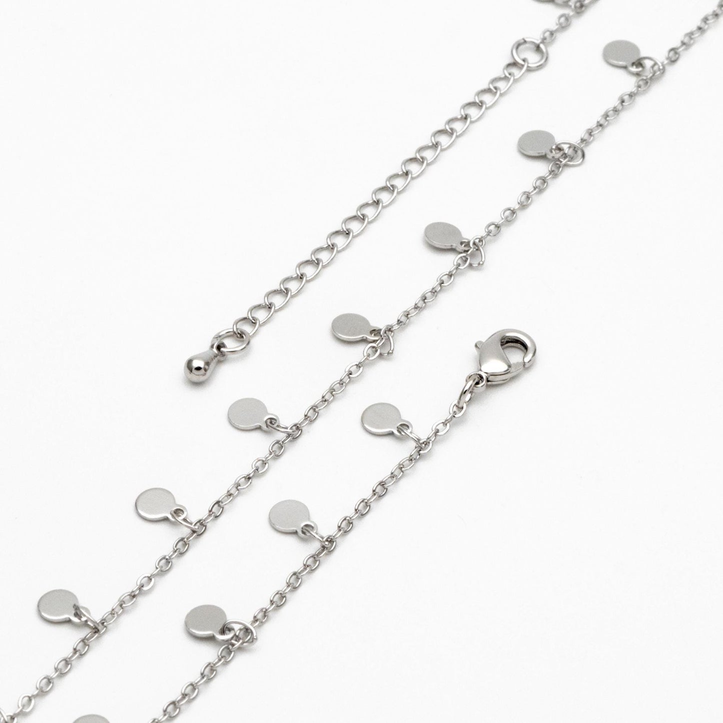 Silver Tone Chain with 4mm Round Disc Charms, Finished Bracelet/ Anklet/ Necklace with Extender, Ready to Wear (#LK-458-2)