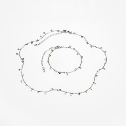 Silver tone Cable Chain with Dangling Heart Disc Charms, Finished Bracelet/ Anklet/ Necklace with Extender Chain, Ready to Wear (#LK-459-2)