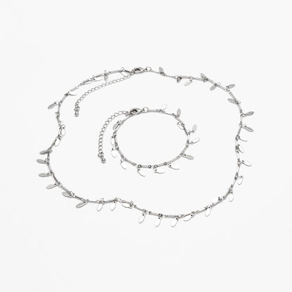 Silver Tone Bar Chain Bracelet: Dangling Oval Disc Chains, Adjustable Extender (#LK-460-2)