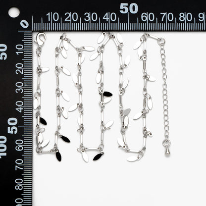 Silver Tone Bar Chain Bracelet: Dangling Oval Disc Chains, Adjustable Extender (#LK-460-2)