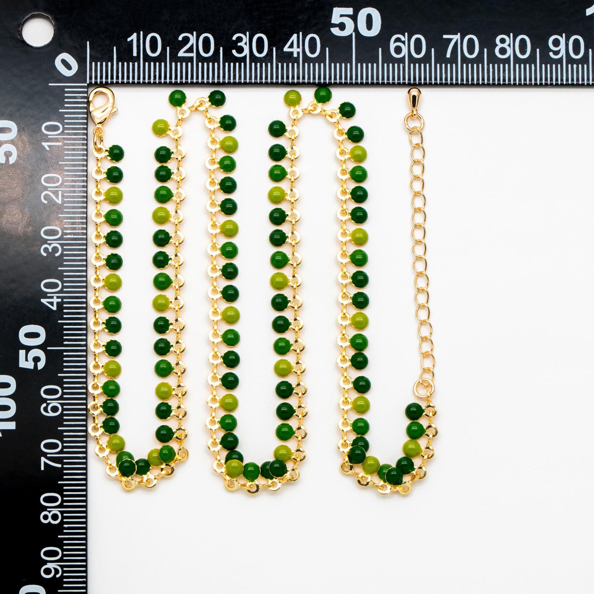 Purple/ Green Enamel Disc Chain, Finished Bracelet/ Anklet/ Necklace with Extender Chain, 16-18 inch Adjustable, Ready to Wear (#LK-619)