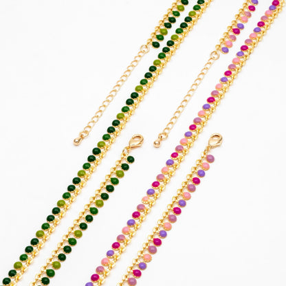 Purple/ Green Enamel Disc Chain, Finished Bracelet/ Anklet/ Necklace with Extender Chain, 16-18 inch Adjustable, Ready to Wear (#LK-619)