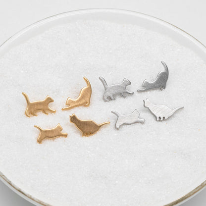 10pcs Gold/ Silver Cat Asymmetry Earrings, Gold/ Rhodium Plated Brass Minimalist Stud Earrings (GB-4094)