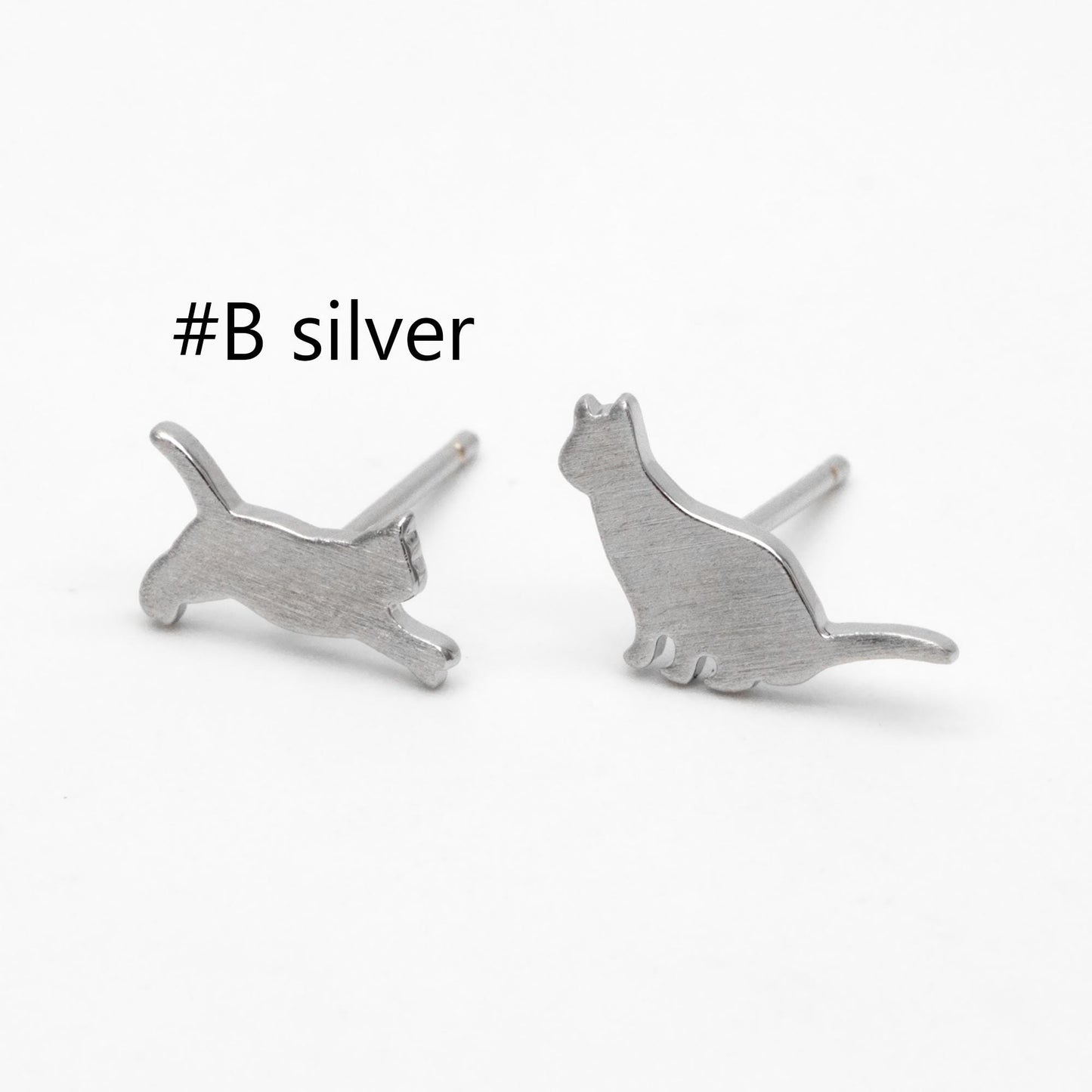 10pcs Gold/ Silver Cat Asymmetry Earrings, Gold/ Rhodium Plated Brass Minimalist Stud Earrings (GB-4094)