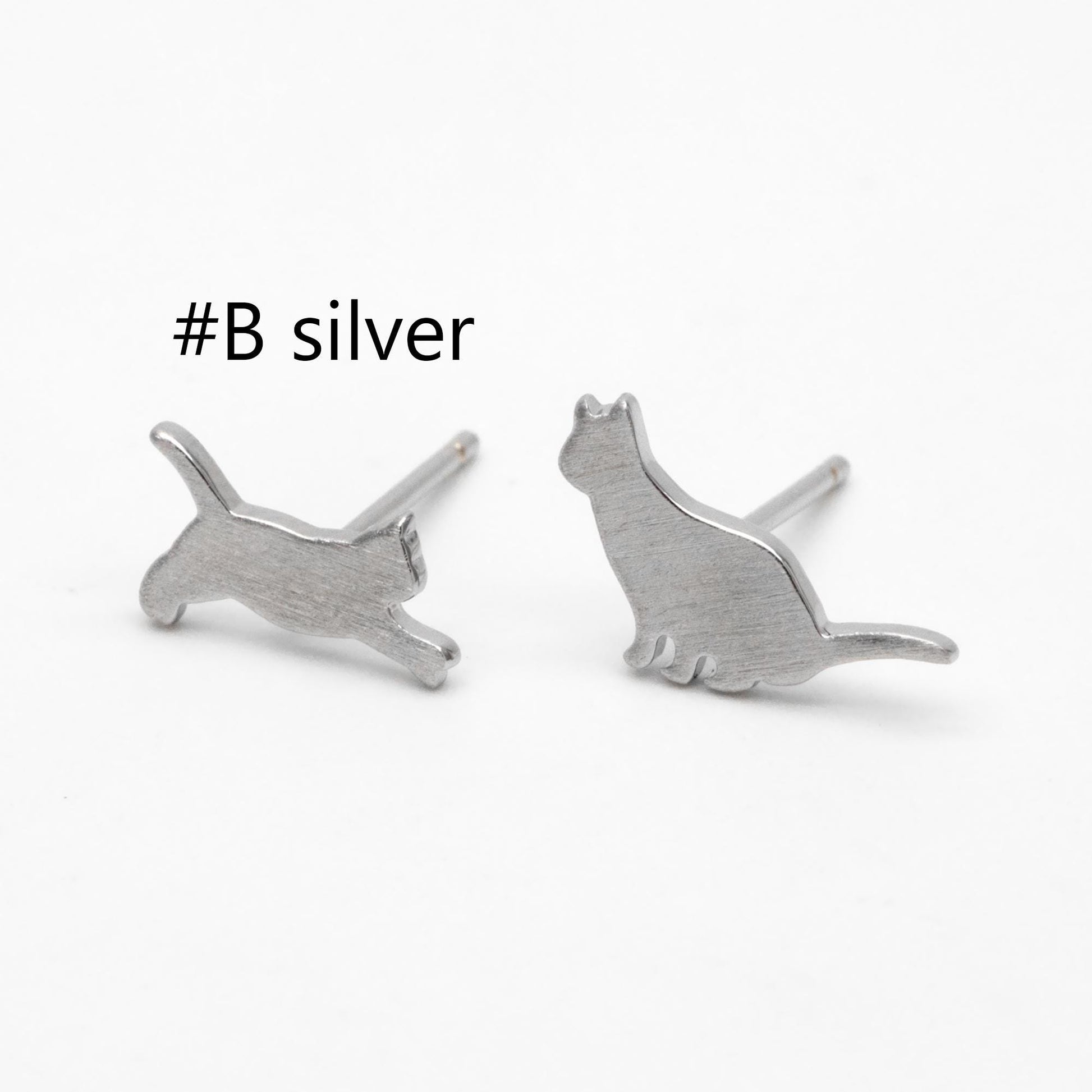 10pcs Gold/ Silver Cat Asymmetry Earrings, Gold/ Rhodium Plated Brass Minimalist Stud Earrings (GB-4094)