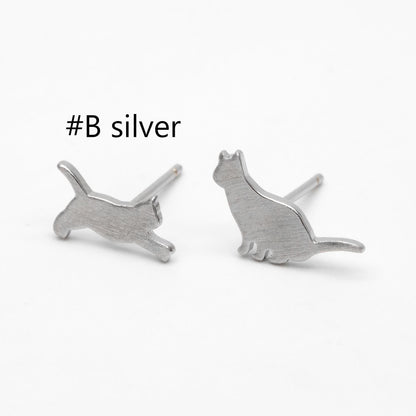 10pcs Gold/ Silver Cat Asymmetry Earrings, Gold/ Rhodium Plated Brass Minimalist Stud Earrings (GB-4094)