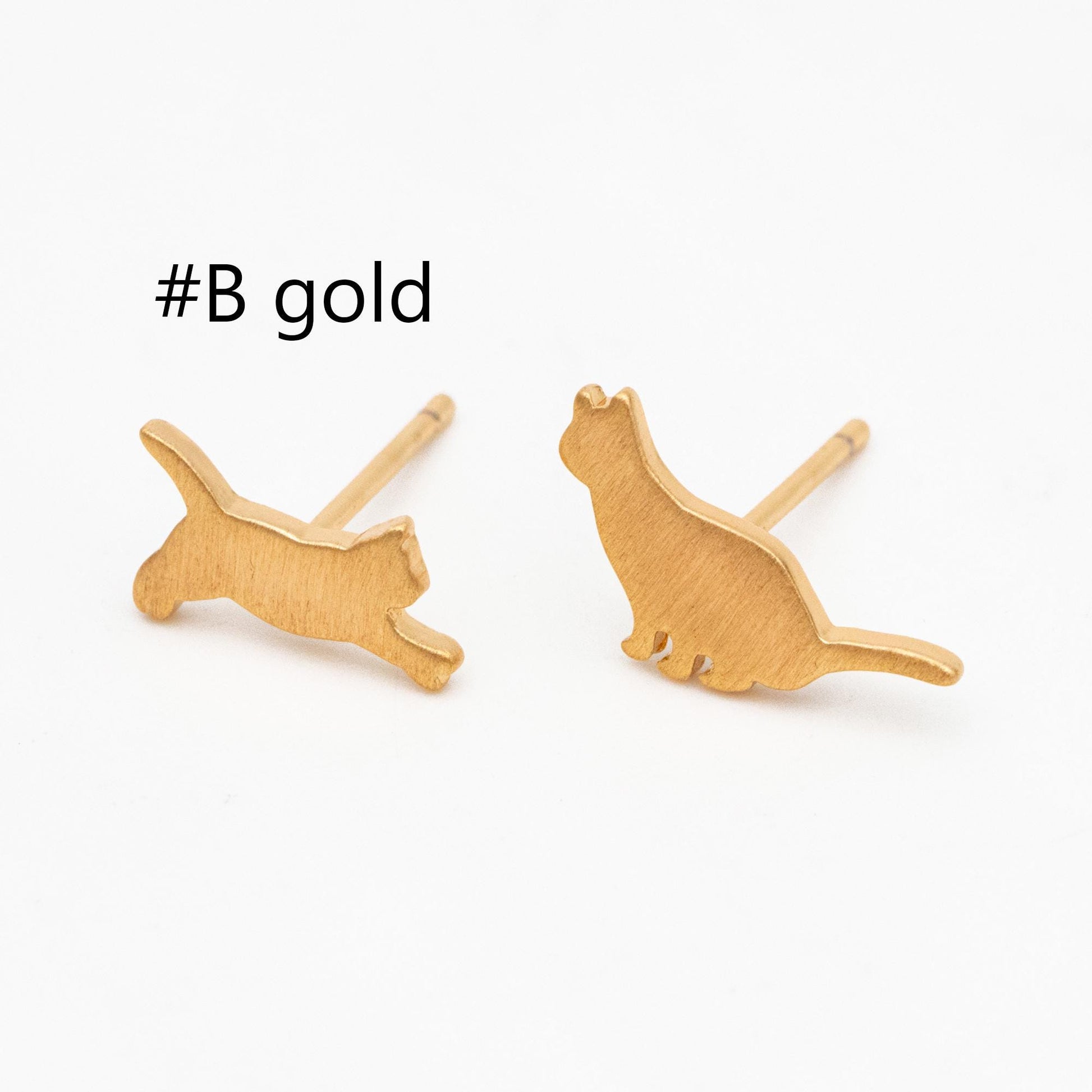 10pcs Gold/ Silver Cat Asymmetry Earrings, Gold/ Rhodium Plated Brass Minimalist Stud Earrings (GB-4094)
