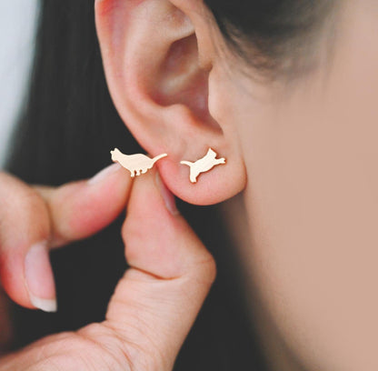 10pcs Gold/ Silver Cat Asymmetry Earrings, Gold/ Rhodium Plated Brass Minimalist Stud Earrings (GB-4094)