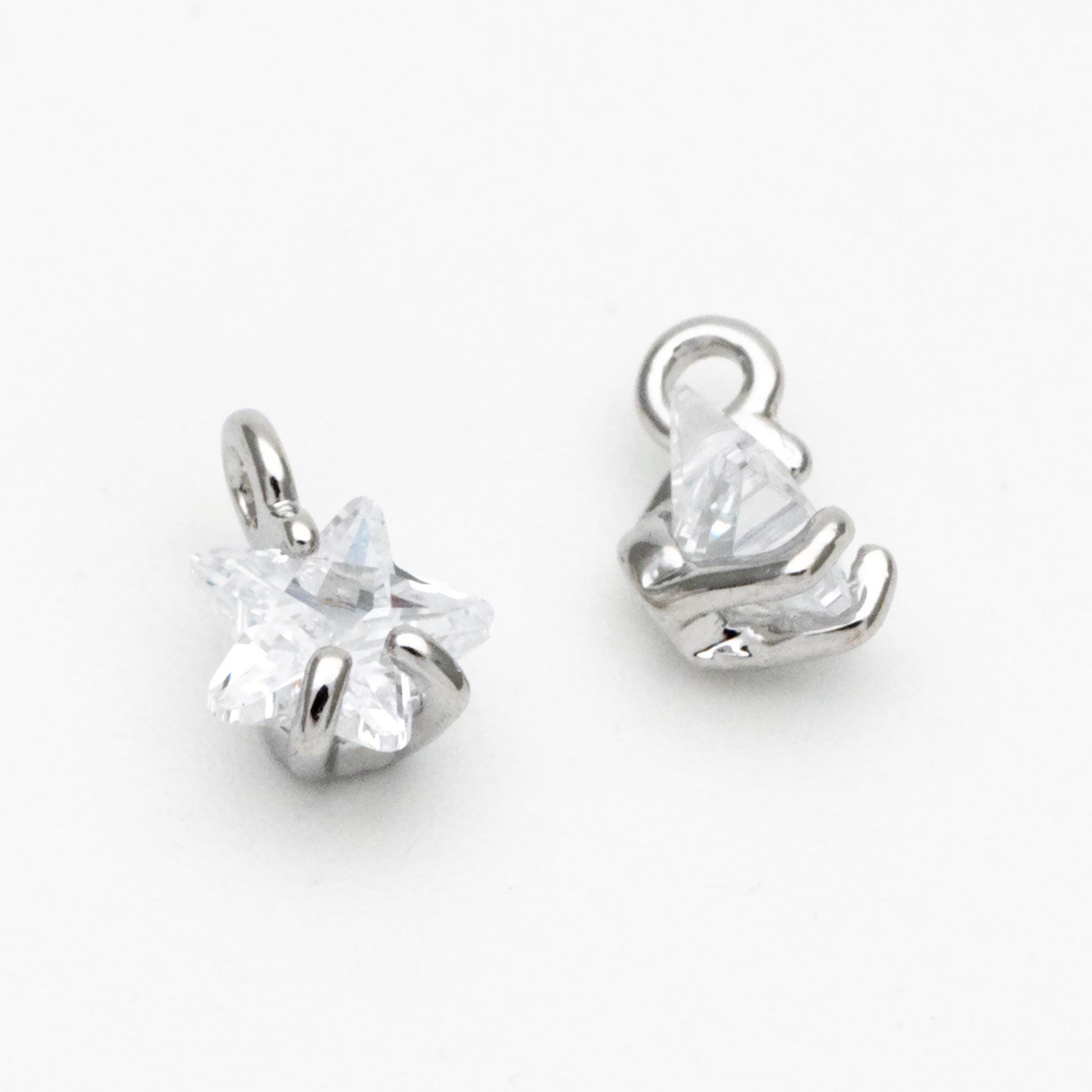 10pcs CZ Pave Gold/ Silver Star Charm Pendants 5mm, Real Gold/ Rhodium plated Brass, Color Not Easily Tarnish (GB-162-B)