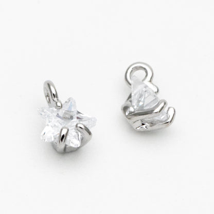 10pcs CZ Pave Gold/ Silver Star Charm Pendants 5mm, Real Gold/ Rhodium plated Brass, Color Not Easily Tarnish (GB-162-B)