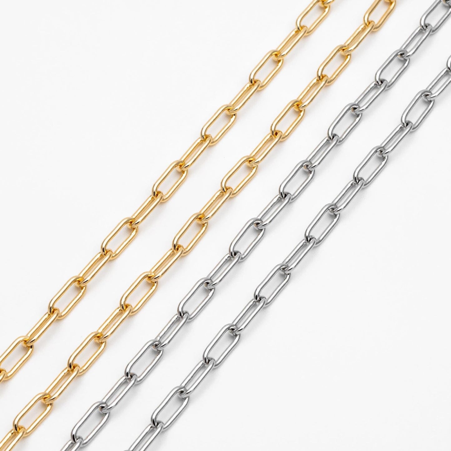 Gold/ Silver Paperclip Chain Chains, Link Size 4x9.5mm, Gold/ Rhodium plated Brass, Quality Craft Jewelry Supplies(#LK-446)/ 1 Meter=3.3 ft