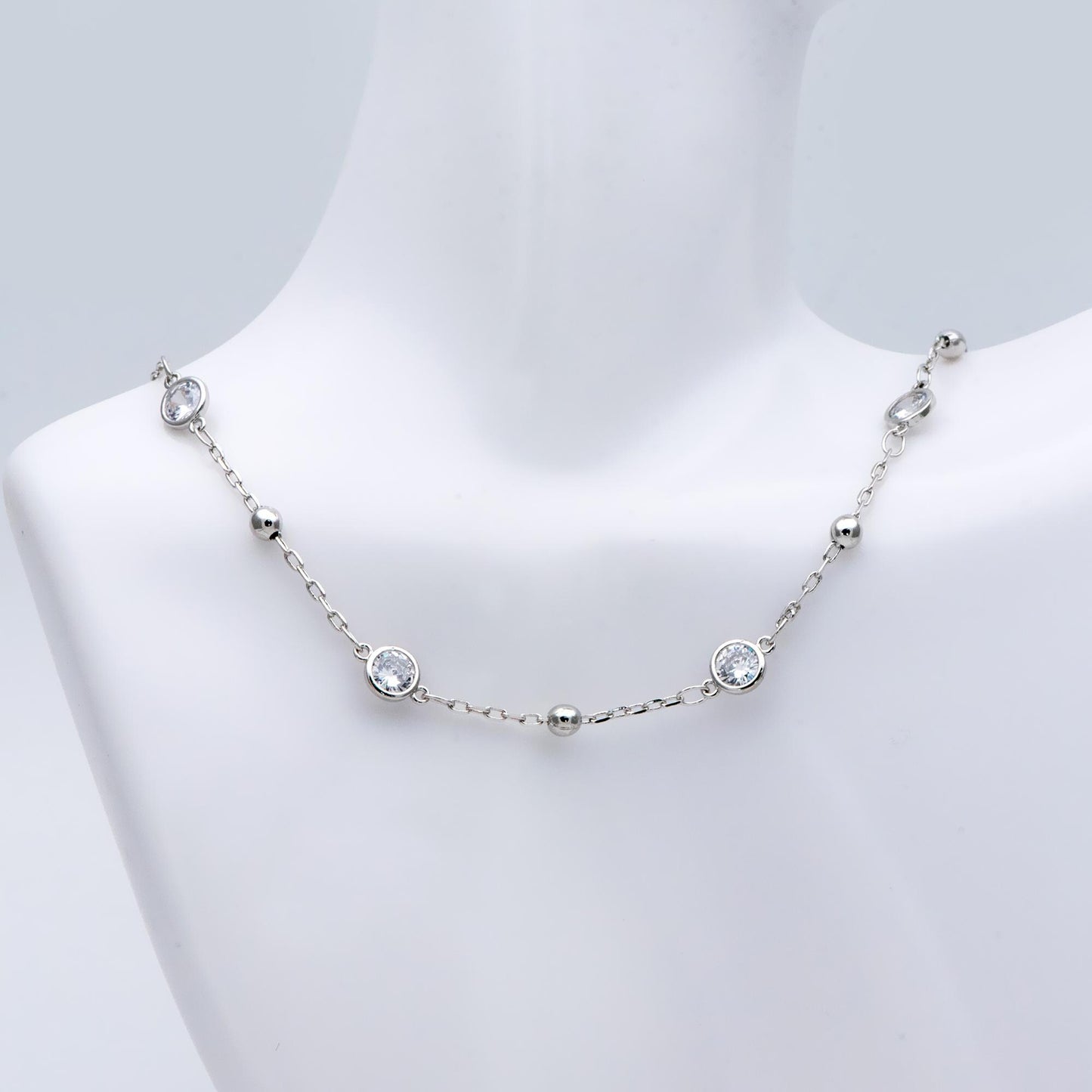 Gold/ Silver Tone Beaded Chains, 6mm Round Coin CZ Links, Gold/ Rhodium plated Brass, Lead Nickel Free (#LK-338)/ 1 Meter=3.3 ft