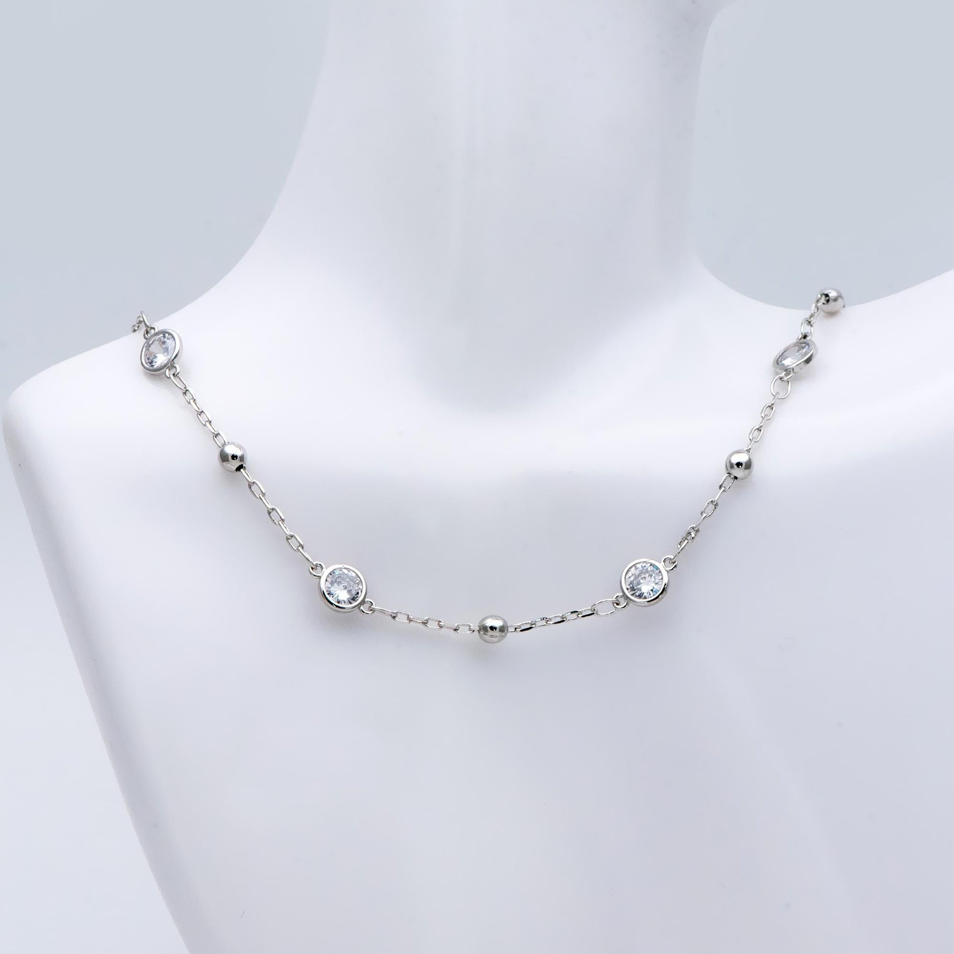 Gold/ Silver Tone Beaded Chains, 6mm Round Coin CZ Links, Gold/ Rhodium plated Brass, Lead Nickel Free (#LK-338)/ 1 Meter=3.3 ft